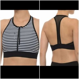 Reebok Black White Striped Sports Bra Small